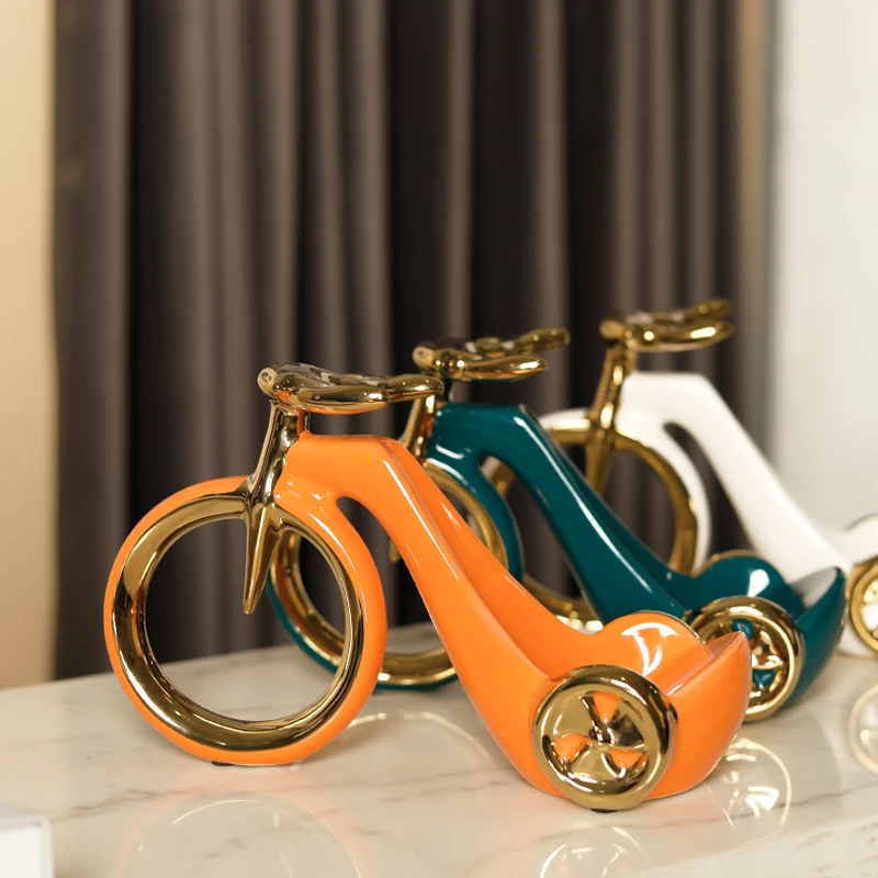luxury ceramic bicycle with gold line bottele holder stand desktop ornament wine rack