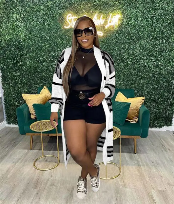 T1225-fall fashion luxury cardigan for women plaid long sweater cardigan women