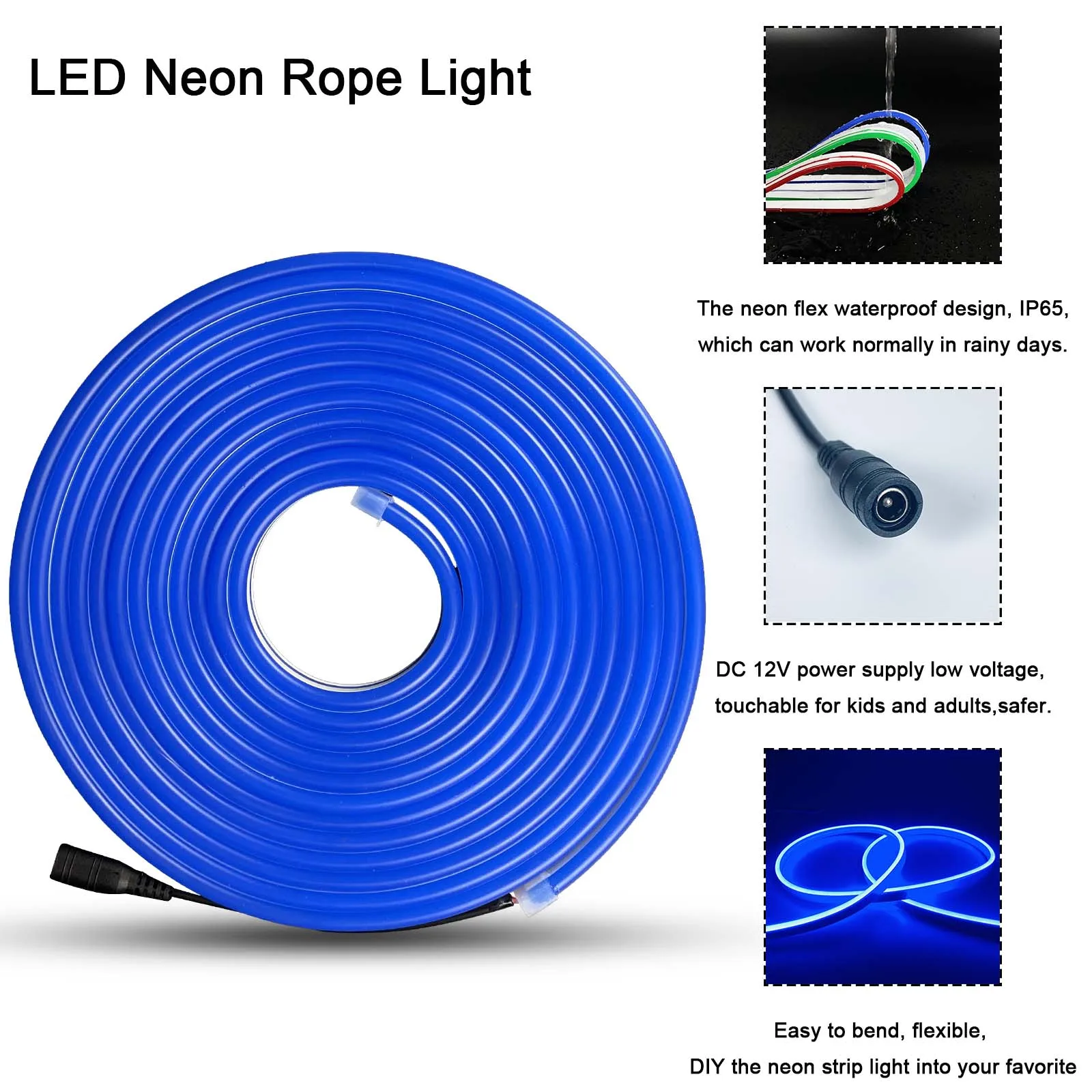 EUMIN New Flexible Led Neon Strip Light Blue 12V 5 Meter Lighting Strip Light