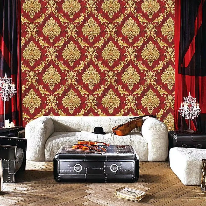 Wholesale Cheap Price Hot selling Ready Stock New Design Classic Damask Textured PVC Wallpaper for Home Decor