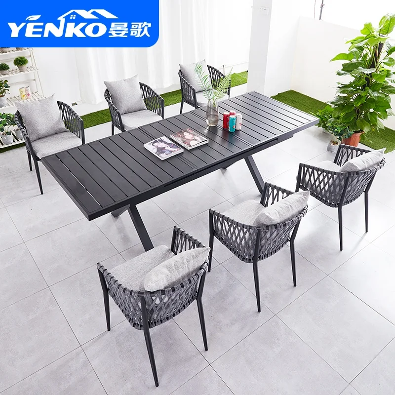 Aluminum outdoor dining set cafe restaurant extendable dining table and chairs garden furniture outdoor patio furniture set
