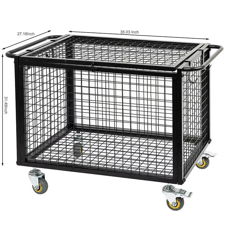 JH-Mech Sports Equipment Storage Wheel Matte Black Athletic Lockable Cage With Raised Handle Metal Basketball Rolling Cart