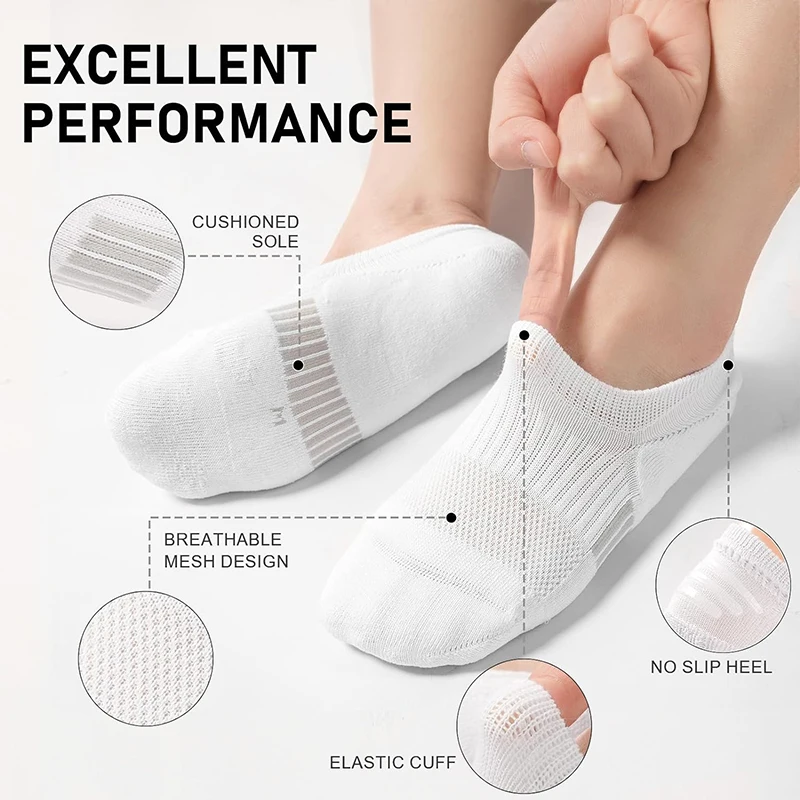 6 Pairs No Show Socks Women Cushioned Low Cut Invisible Foot Cotton Socks for Running Athletic Gym Ankle Socks
