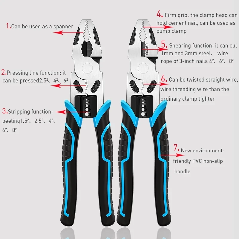  6'8'9' Multifunction Pliers Set Combination Stripper/Crimper/Cutter Heavy Duty Wire Diagonal Hand