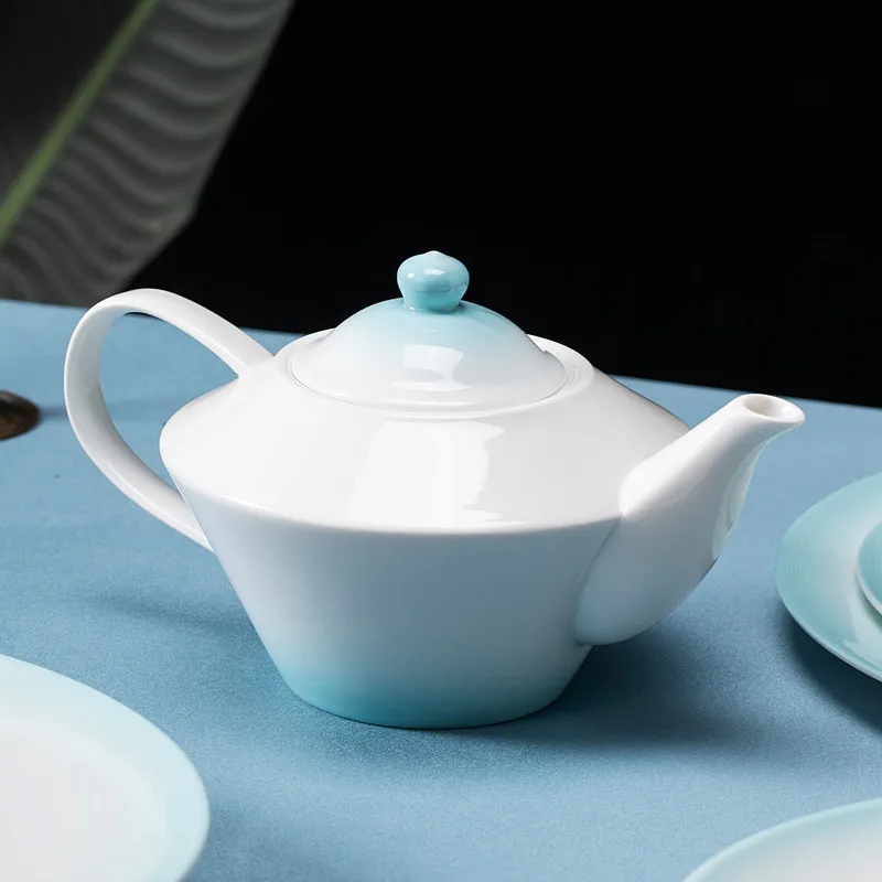 Wholesale unique design white blue coffee tea pot ceramic bone china tea set teapot for restaurant hotel