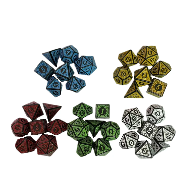 Hot Selling Retro Colors Acrylic RPG Bulk Dice 7 pcs Per Set Dice Gaming Polyhedral DND Plastic 12 Sides Dice Sets