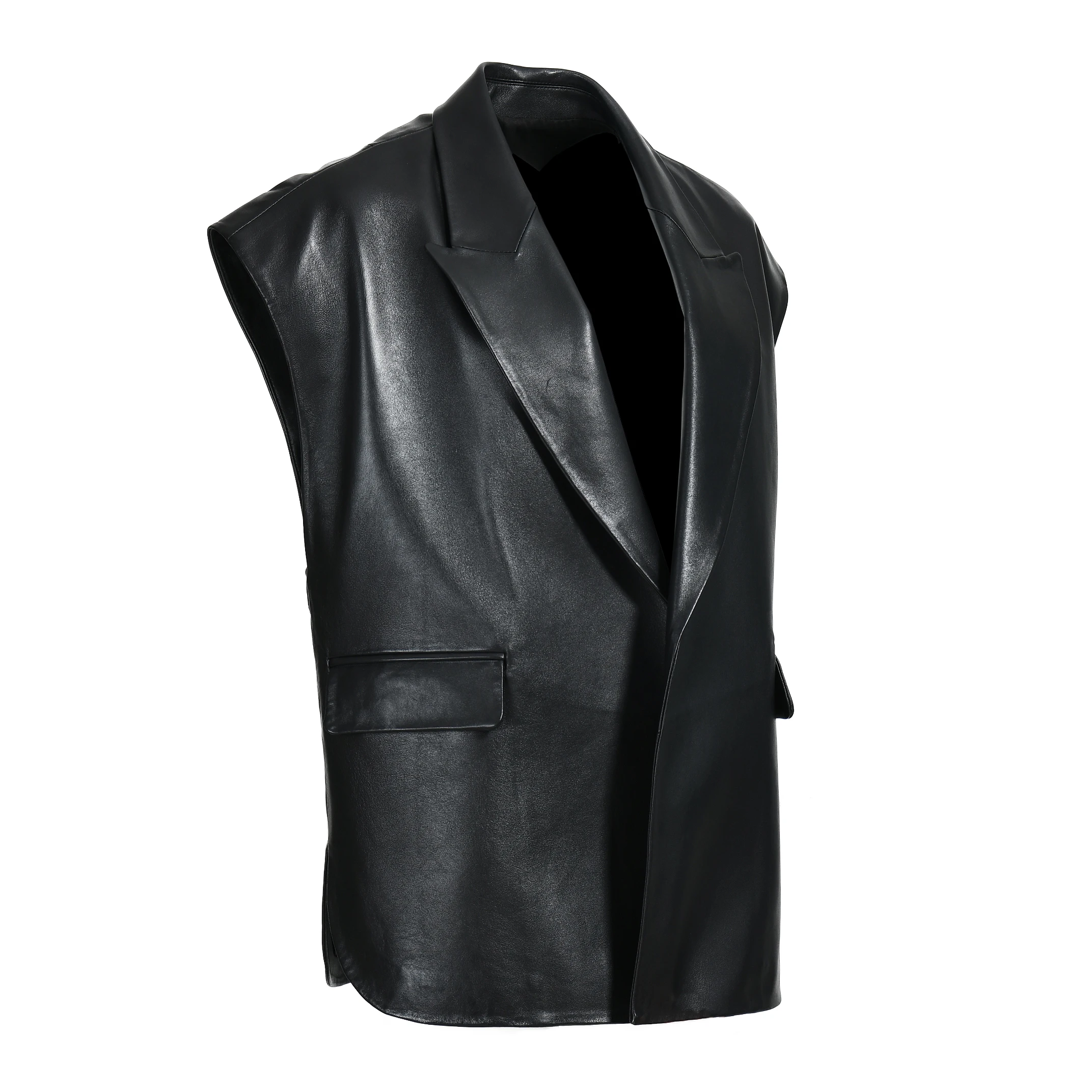 Wholesale Spring Hot Sale Custom Color V-neck Real Sheepskin Vest Women Genuine Leather Jacket Motorcycle