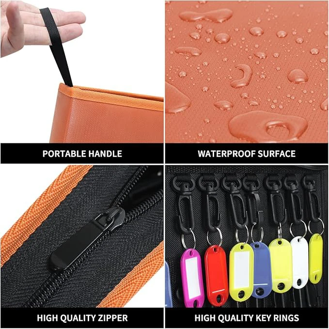 Hard Shell Custom Zip Bag High Quality Fireproof Waterproof Travel Key Bag Portable Organizer Zippered Key Carry Storage Case