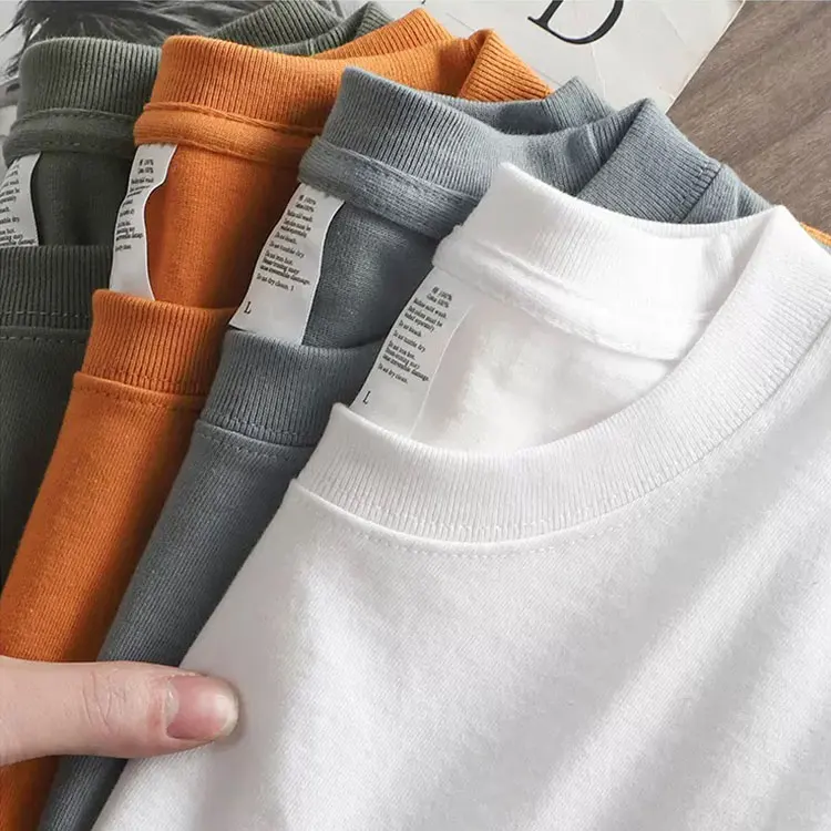 wholesale 210 gsm men plain thick heavy 100% cotton t shirt solid oversize heavyweight custom 100 cotton t-shirts