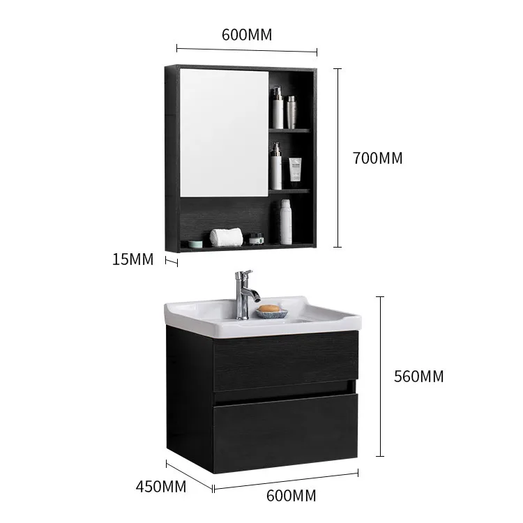Factory Customized Washroom Wall Hung Mounted Single Sink Bathroom Floating Vanity Cabinets Set Modern Minimalist Style
