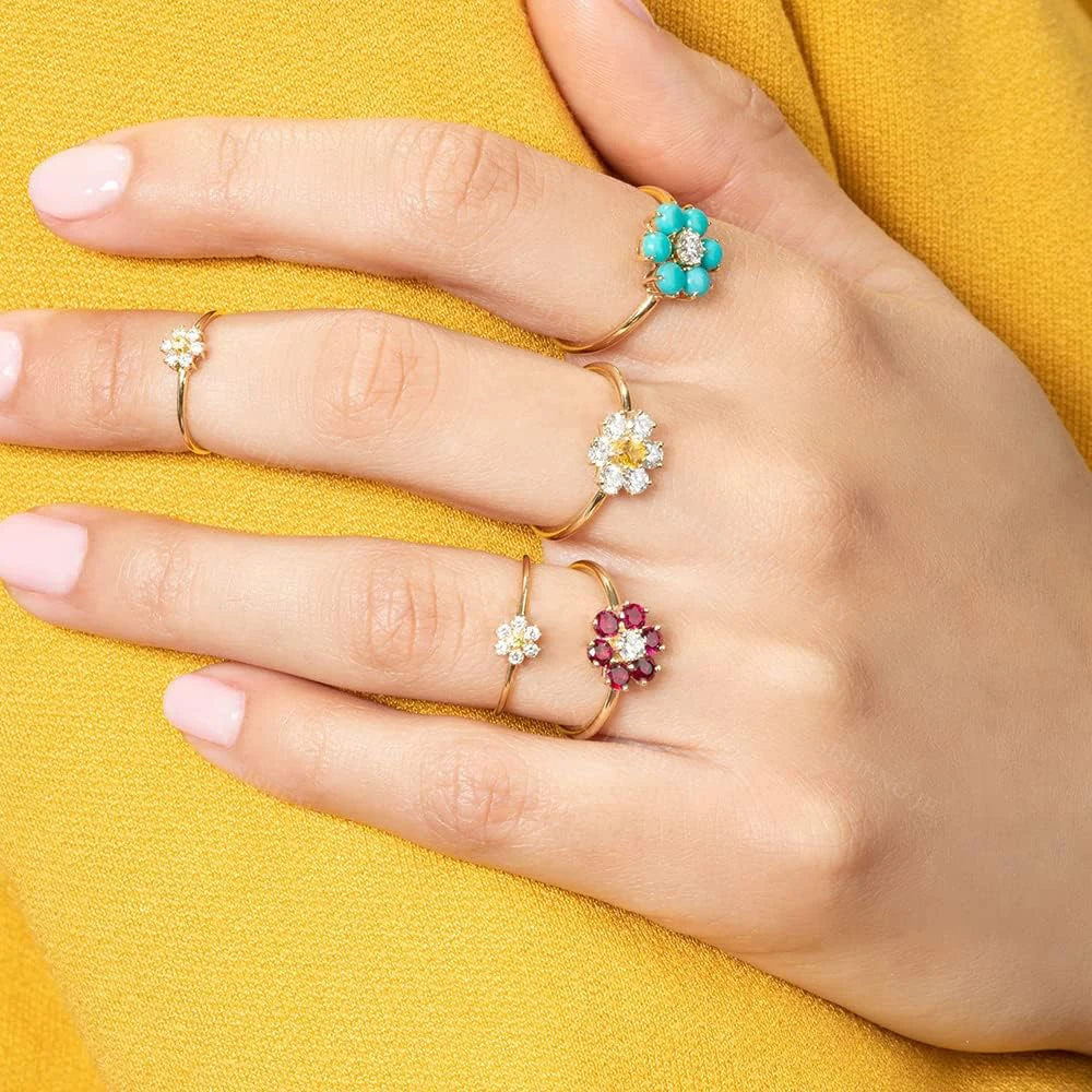 Gold Plated Women Jewelry 925 Sterling Silver Ruby CZ Flower Ring