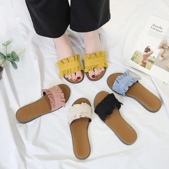 2019 spring and summer new macrame casual ladies sandals flat bottom beach slippers