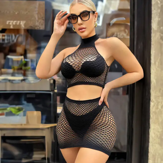 X02539T Sexy cutout bikini suit fishing net underwear beach holiday two piece set