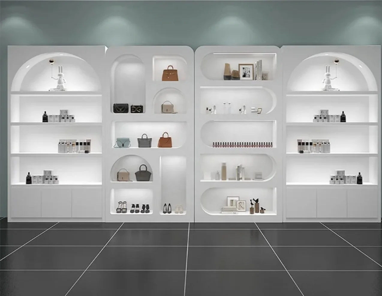 custom body care essence oil display shelves essence oil showcase with LED light Hair Serum Essential promotion display stand