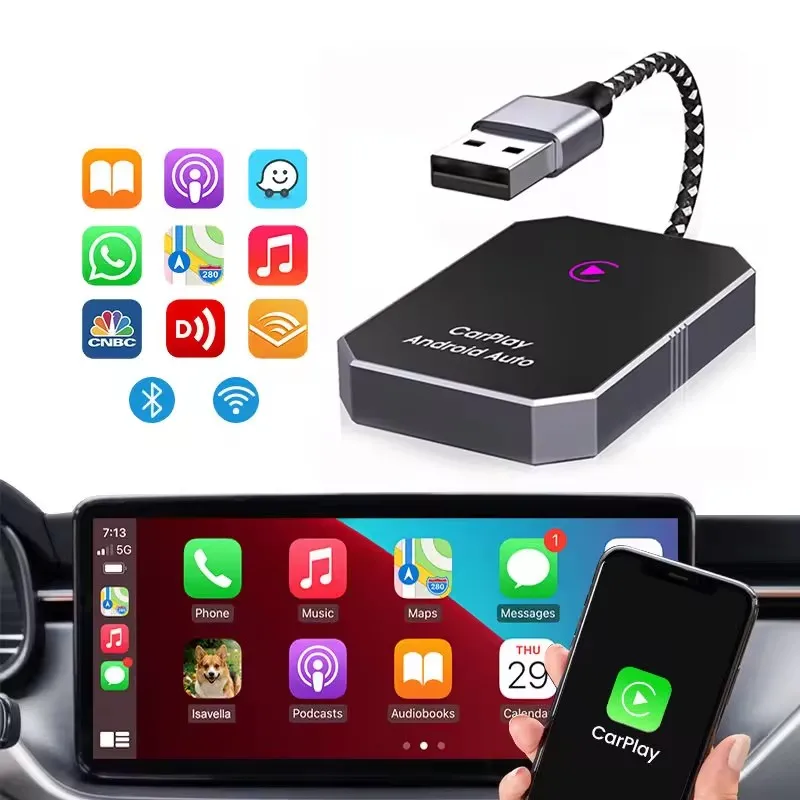 WIFI+Bluetooth dual connection transmission Android and iPhone 2in1 Wireless CarPlay Converter Dongle
