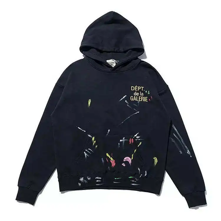 Custom Logo Gallery Dept Paint Splatter Distressed Hoodie Mens Cotton Oversized Vintage Stone Acid Wash Hoodies
