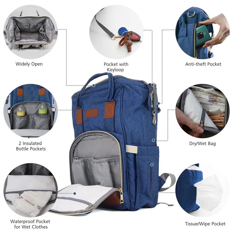 High quality Portable diaper backpack with Large Capacity Best Travel Bag Backpack for Moms Dads nappy bag