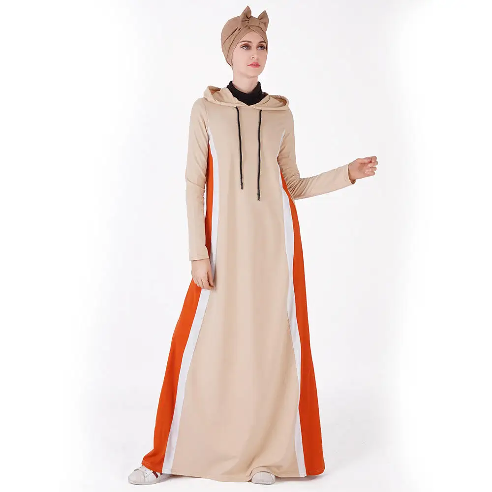 Muslim adult hit color hooded abaya Arab Fashion thicker warm muslim abaya Dresses Musical Robe prayer Ramadan sweatshirt