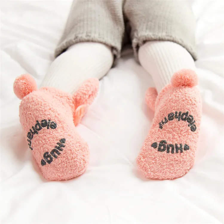Wholesale cold winter warm thicken baby socks coral wool cartoon rabbit non-slip baby floor socks newborn baby socks