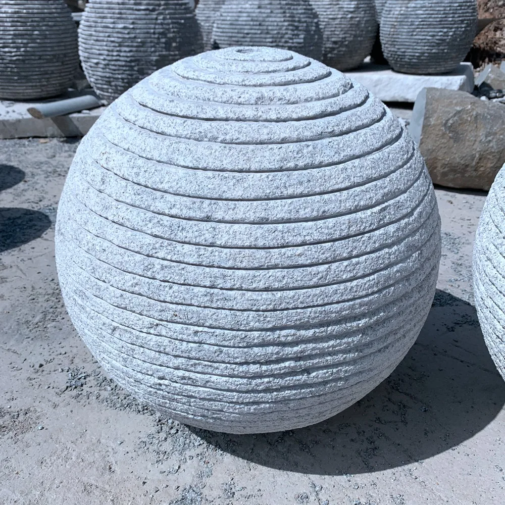 Garden Decoration Stone Grey Granite Great Ribbed Water Fountain Balls