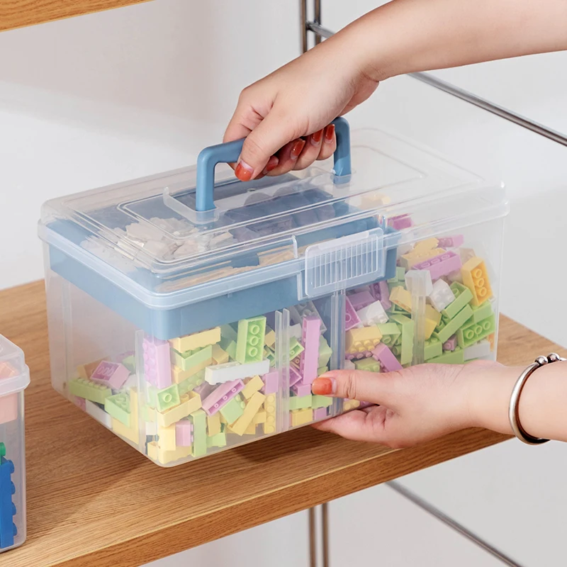 Multi-functional Plastic double layer toys Storage Boxes with Lego blocks storage organizer with Lid
