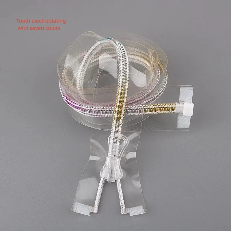 2023 New Clear PVC Zipper 5# Transparent Zippers Tape Colorful Teeth Nylon Zipper
