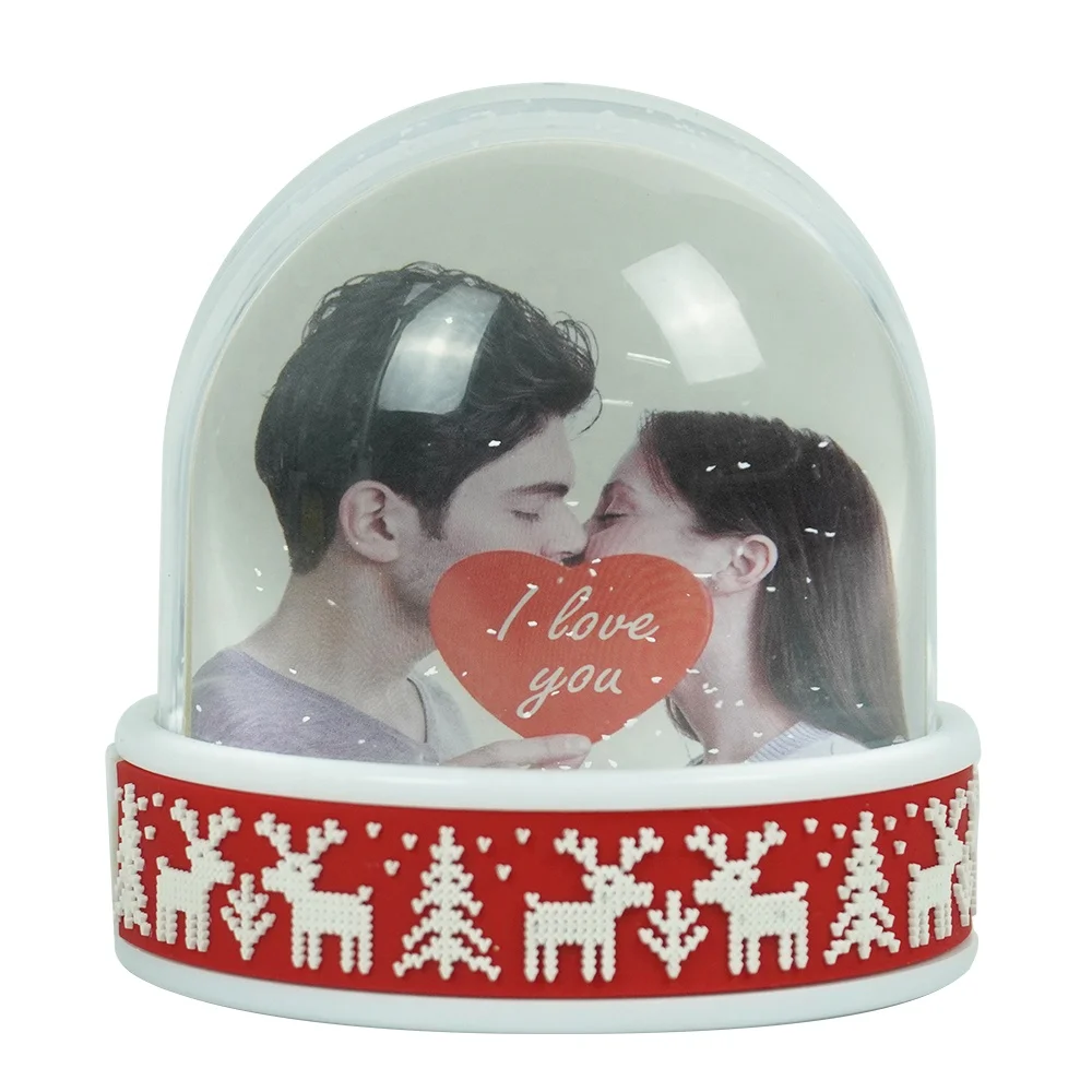 Custom design Plastic dome diy Photo insert snow globe with PVC rubber base