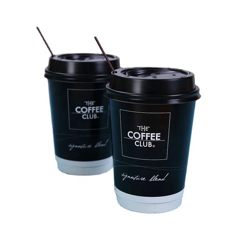 custom logo printed 16oz coffee paper cup with lid and straw