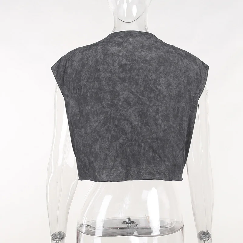 X12615C Grunge Y2K Fashion Printed Loose Tanks Casual Streetwear Crop Tops Women 90s Basic Shirts Sleeveless Tees Rave Outfits