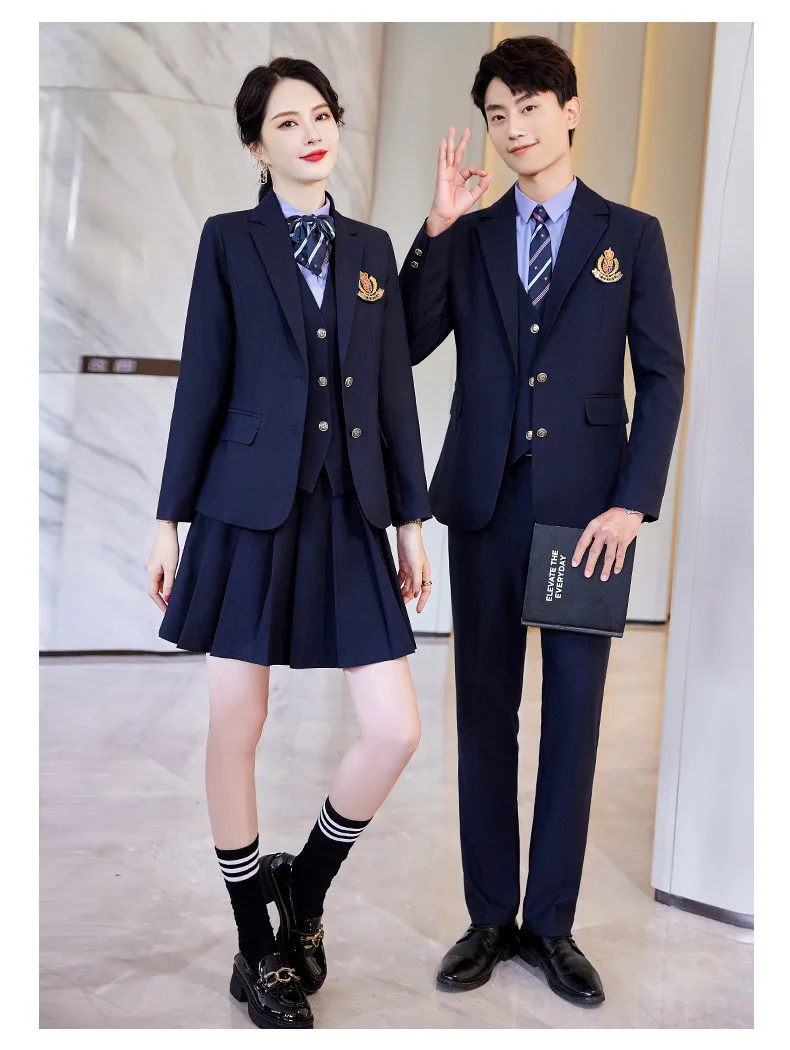 European and American style tuxedo school suit navy formal coat pant vest 3 piece school blazer clothes