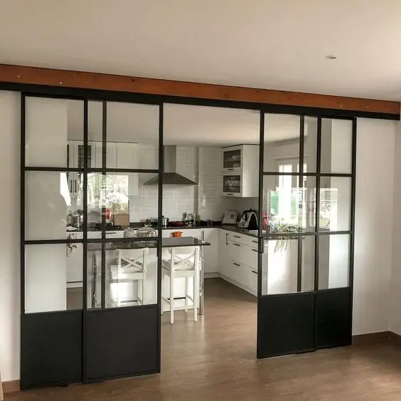 Chinese TOMA ISO Aluminum metal frame black glass door sliding folding and swing door with dividers