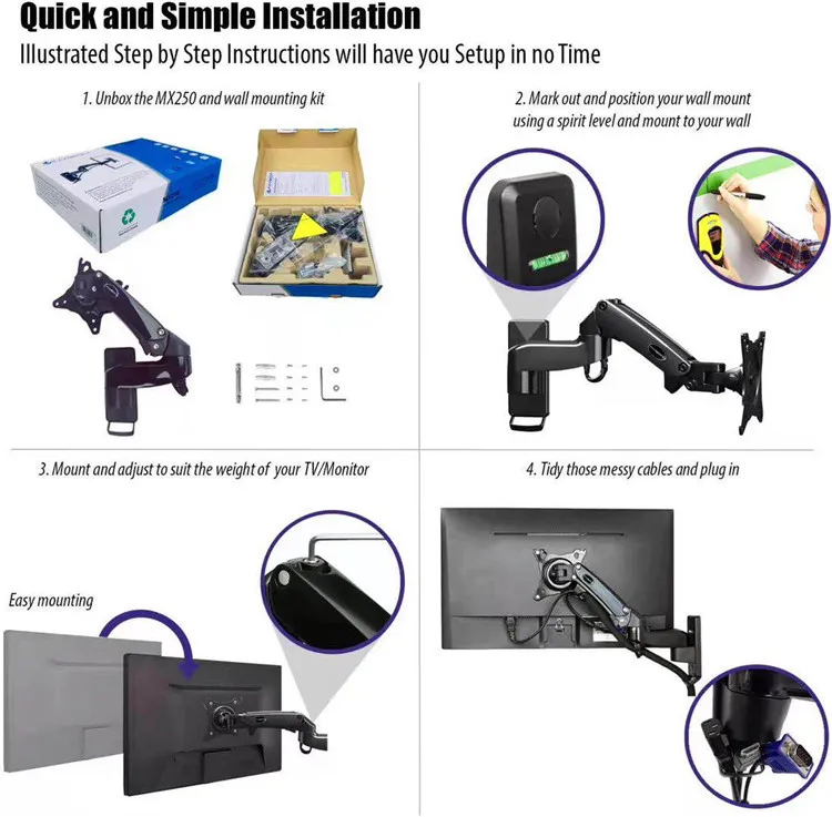 Monitor Wall Mount Bracket Stand Fit for PC Monitor & TV Vesa Adapter To Fit Screens 17 to 27 inch VESA 75x75mm & 100x100mm