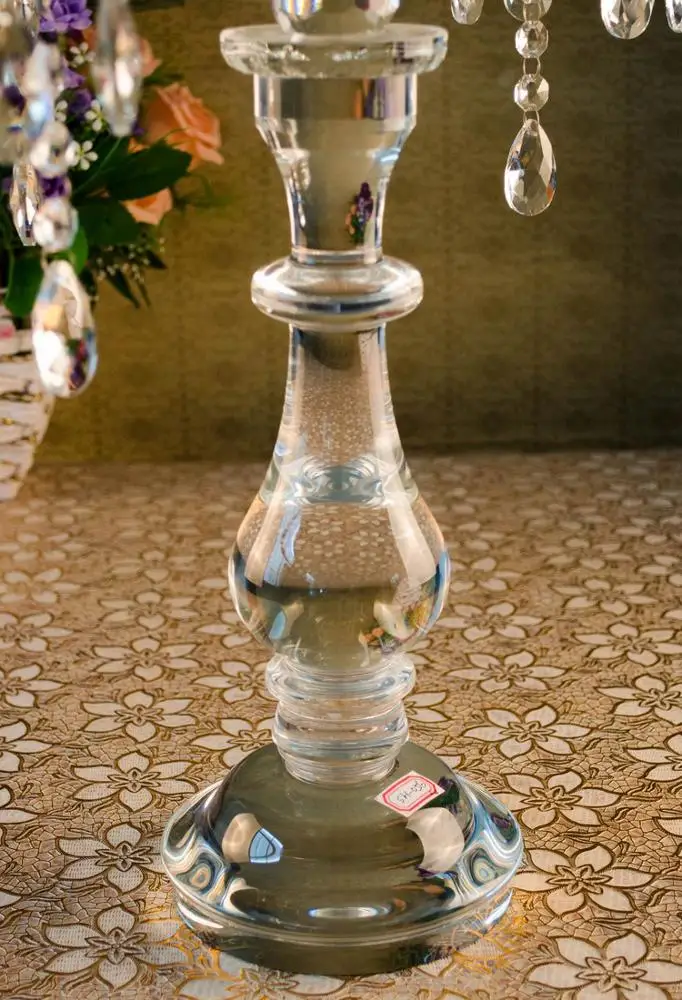 Wholesale tall crystal glass top 3 arms candelabras weddings table decor centerpieces tube candle holders with lampshade