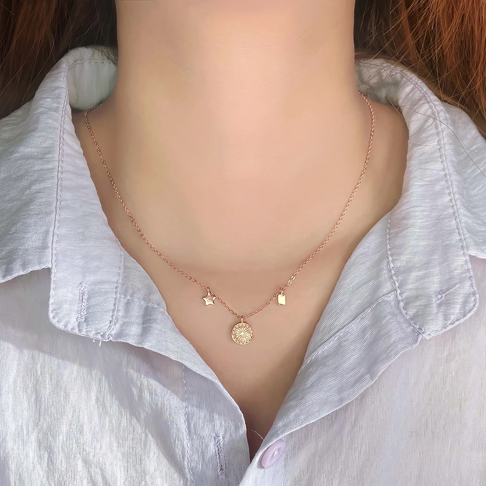 high polished metal texture geometric rose gold pendant chain charm necklace