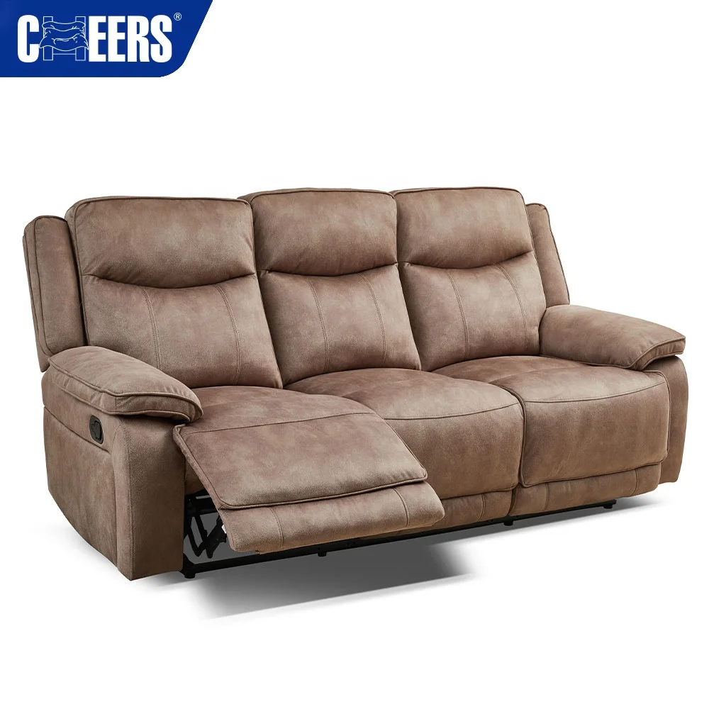 MANWAH CHEERS Factory Wholesales Italian Style Brown Full Cloth 6 Seater Section Modular Recliner Couch Living Room Sofa