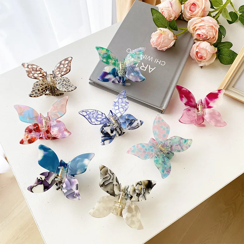 handmade pretty small hair accessories clips wholesale retro acetate claws jaw hair clips custom butterfly hair clip claws women