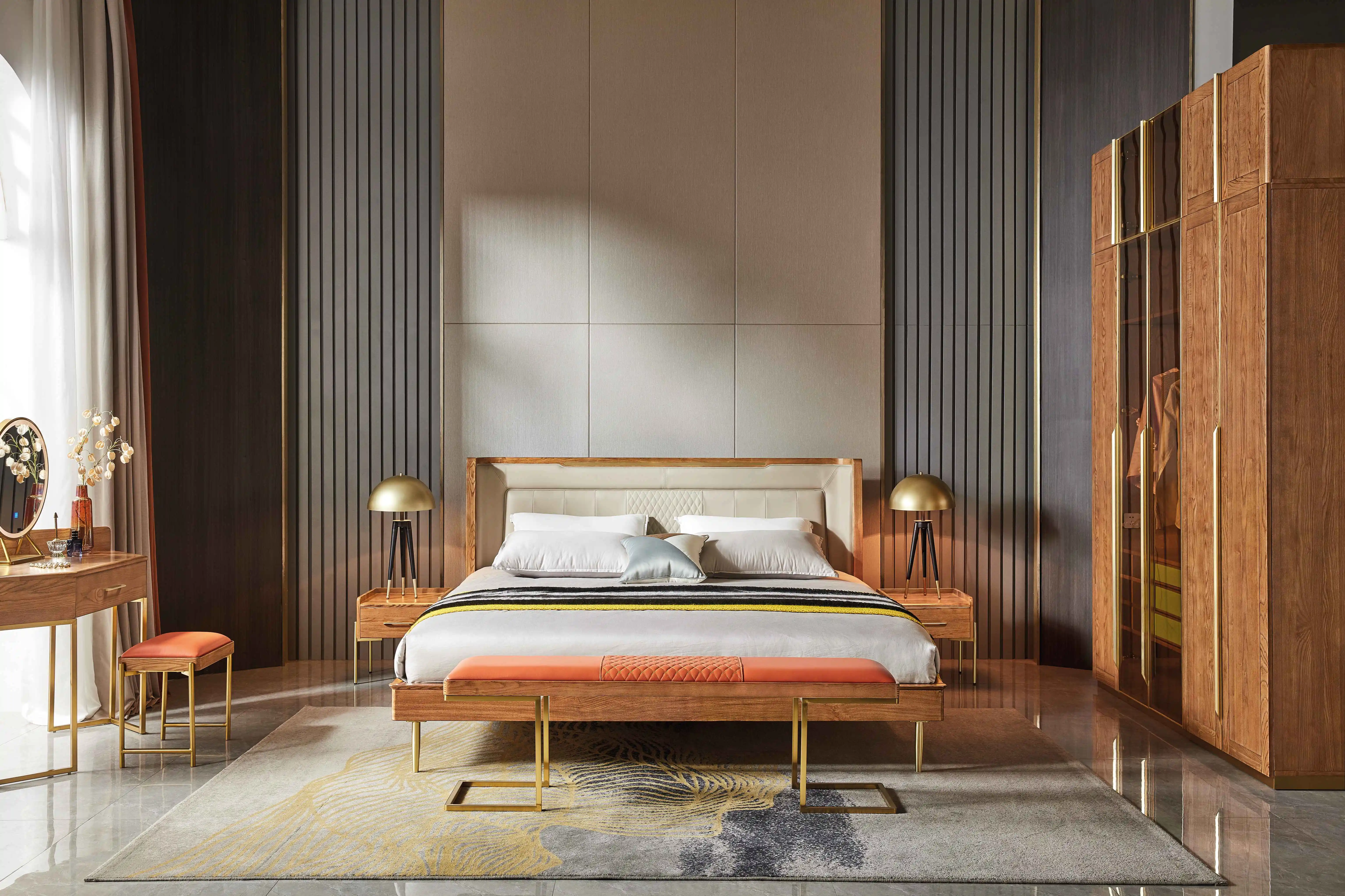 Bedroom Furniture King Queen Size Bed With Design Of Leather Bed Soft Bed Soild Wood