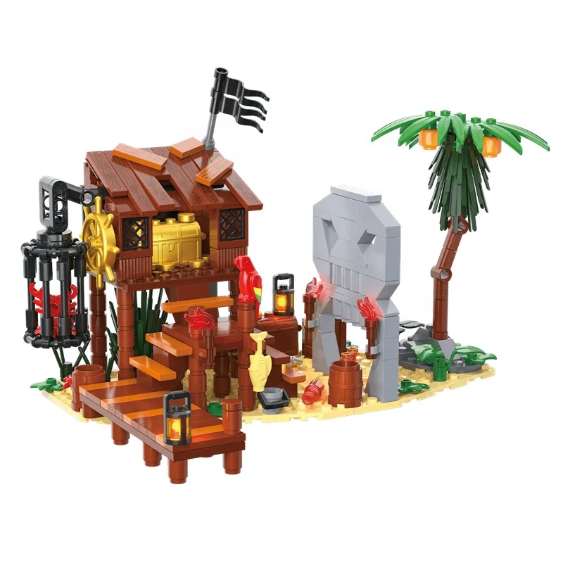 High Quality The Island Snatches The Treasureship Sailboat DIY Plastic Island Model Building Blocks Set Toy