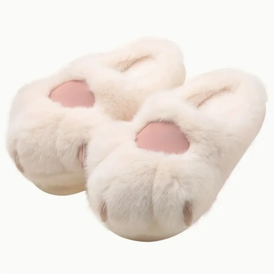 2024 New Design Cute Cat Paws Home Slippers Fluffy Warm Kawaii Indoor Animal Print Slippers For Women Thick Sole Winter Slippers