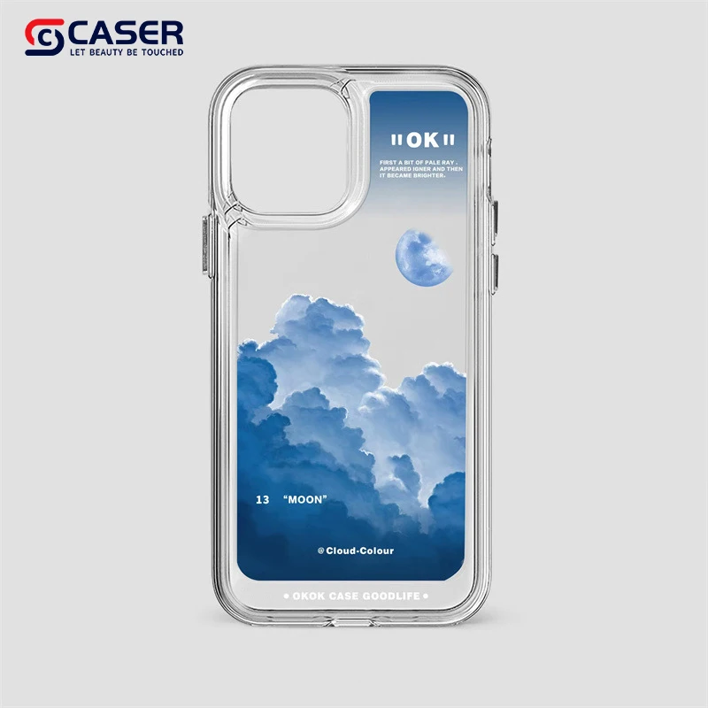 Ins Style Acrylic Water Color Transparent Phone Covers Cloud Metal Side Hard Space Phone Case Custom