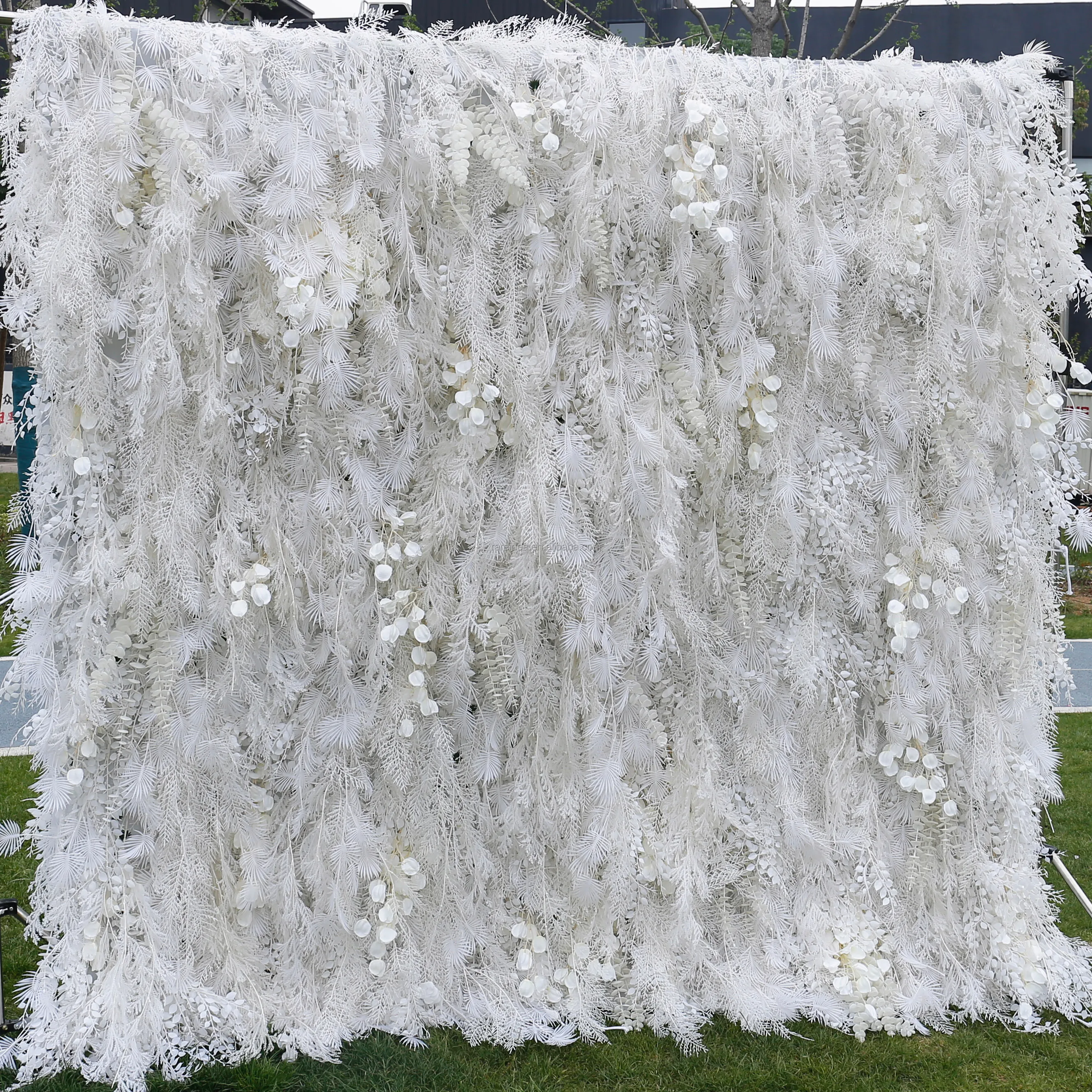 Wedding Decor Artificial Feather Grass Flowewall Panel Art Fabric Cloth 3d Roll Up Pampas Grass Flower Wall Backdrop
