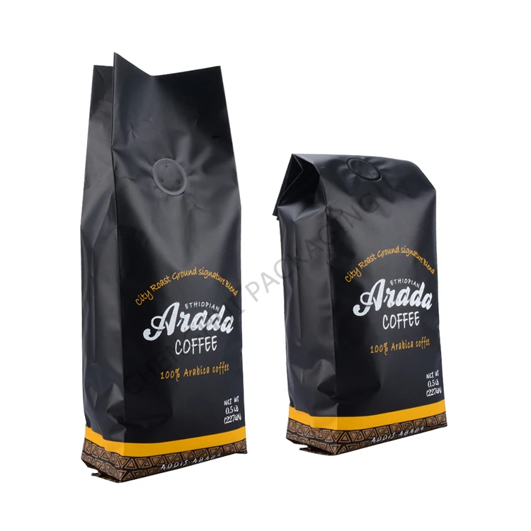 500g Yellow Recyclable Inventory Foil Lined Matt Side Gusset Transparent Aluminum Foil PE Plastic Coffee Pouch Bag