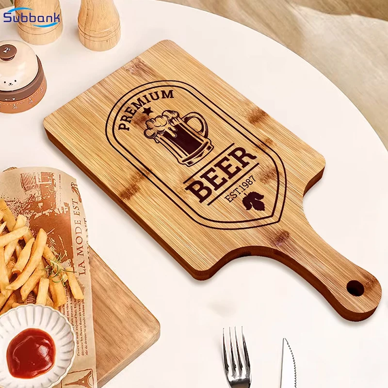 Custom Logo Wooden Cutting Boards Sublimation Blank Bamboo Cheese Cutting Board Steak Bread Pizza Board with Handle