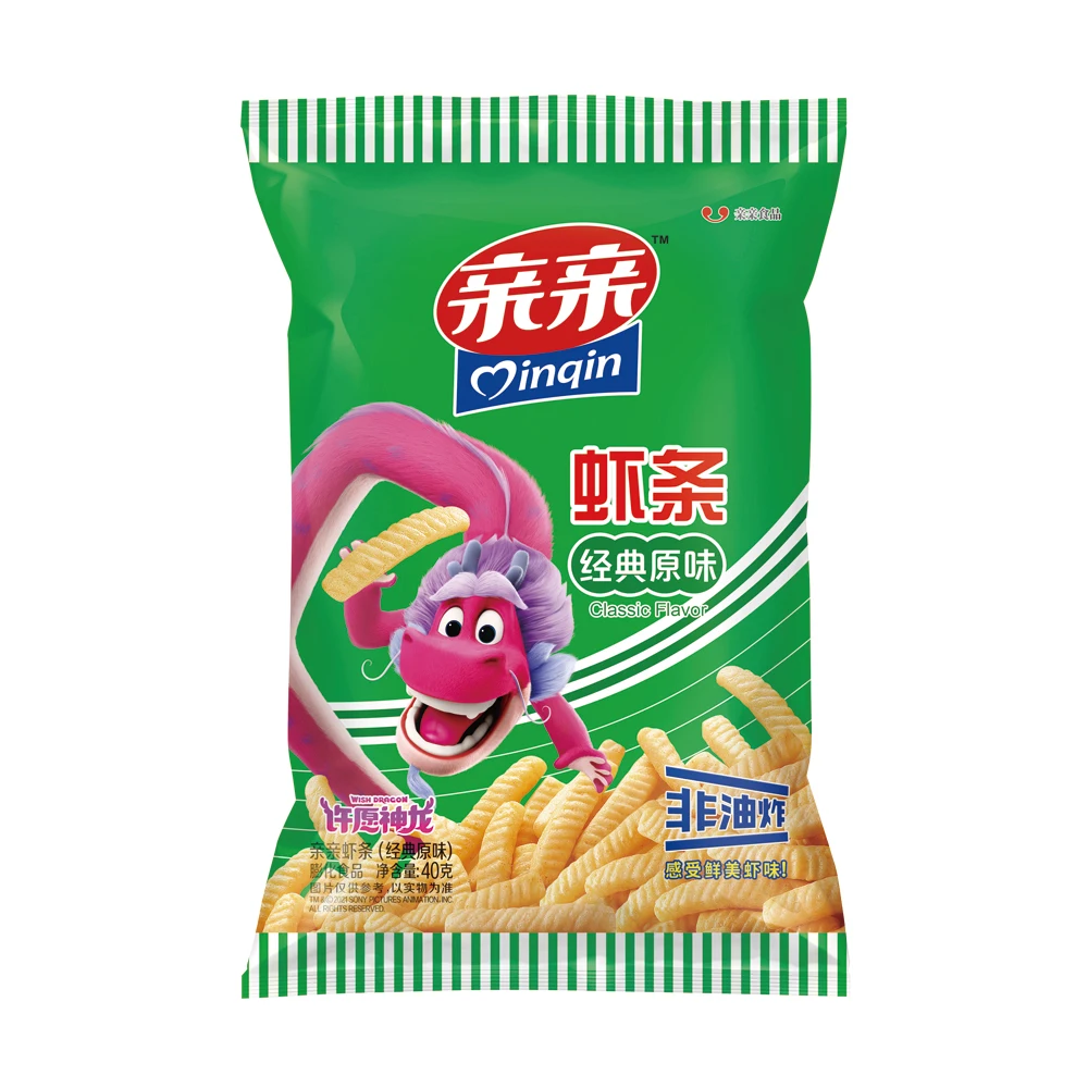 Qinqin Prawn Cracker Flavored Non-fried Healthy Food Puffed Seafood Snack with New Packing Wholesale Original 40g Roasted Snacks
