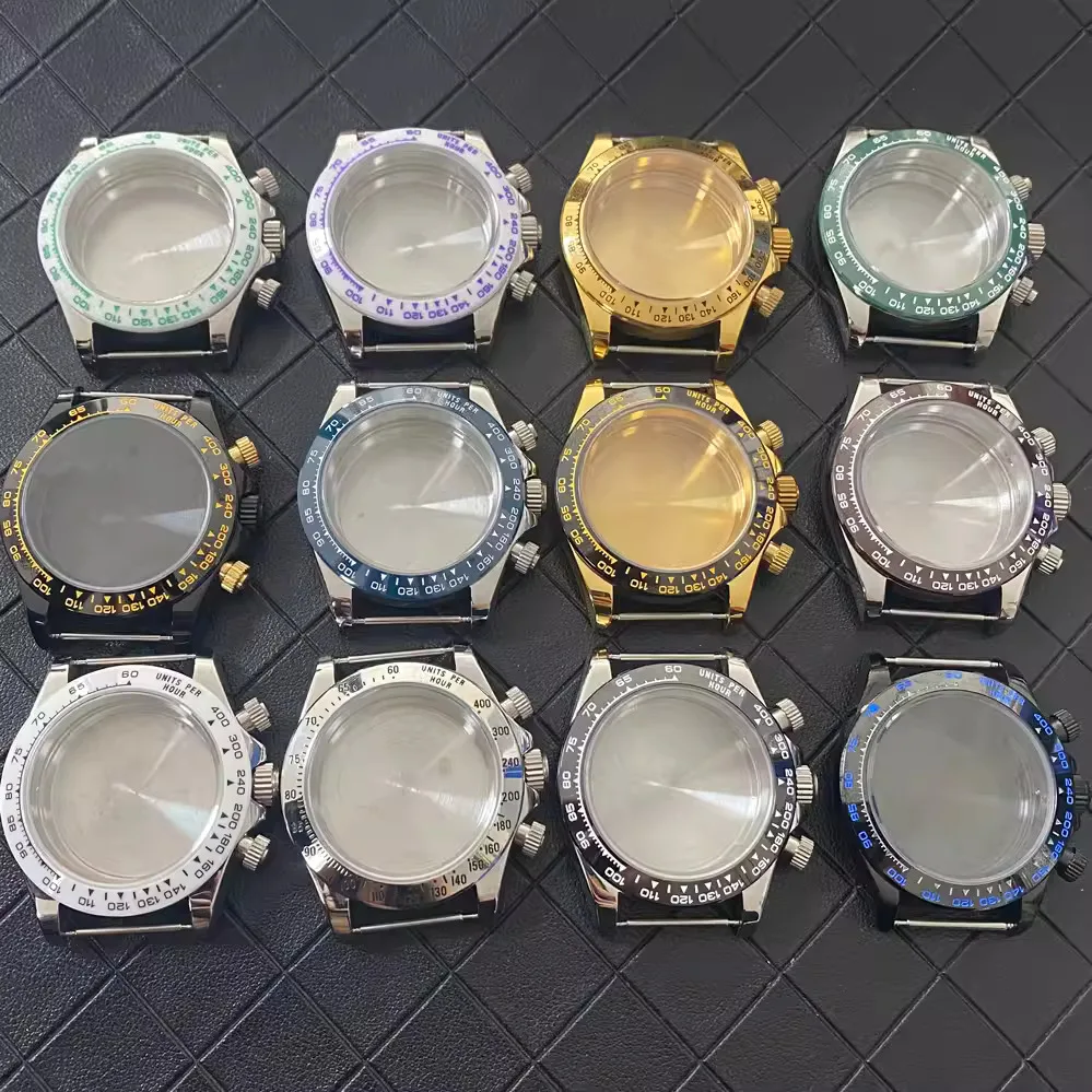 39MM Solid Stainless Steel Ceramic Bezel Sapphire Glass Watch Case Strap Suitable  for VK63 Quartz Movement
