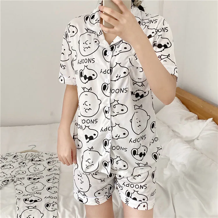 Женская пижама Baju Tidur Piyama, женская пижама Baratas, домашняя повседневная одежда из двух частей, шорты с принтом, пижамный комплект, пижама для женщин