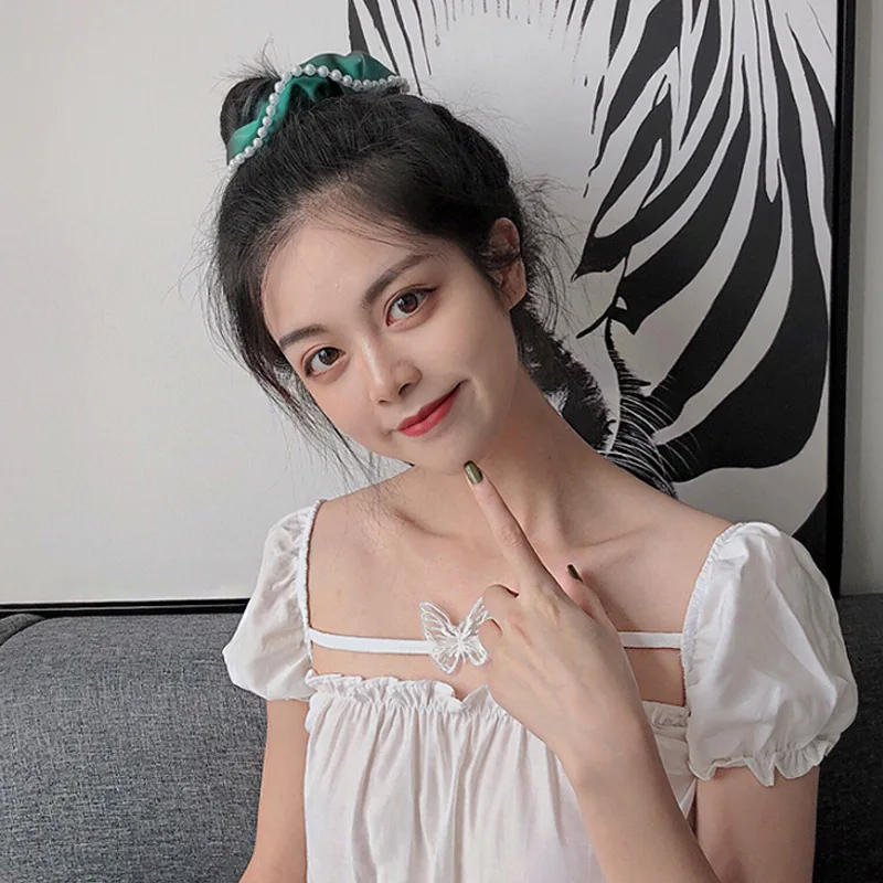 Q&Y INS High quality pure color satin pearl hair string women fashion elegant sweet french retro designer pearls scrunchies