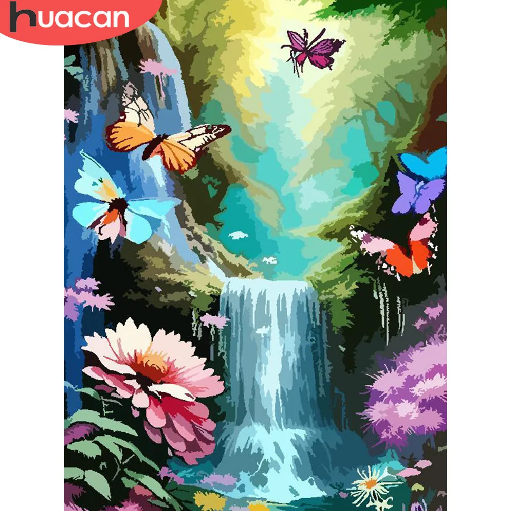 Oil Painting By Numbers Waterfall Diy Drawing On Canvas Flower Butterfly With Ready Frame Landscape Picture Photo To Custom Kits