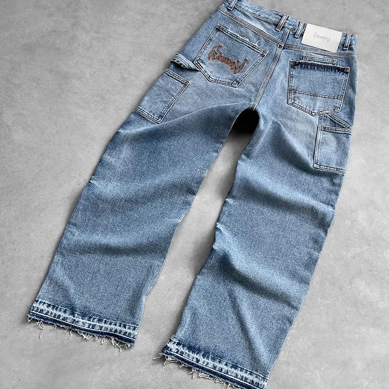 Custom streetstyle trend pure wash pants stonewashed denim jeans casual baggy jeans for men