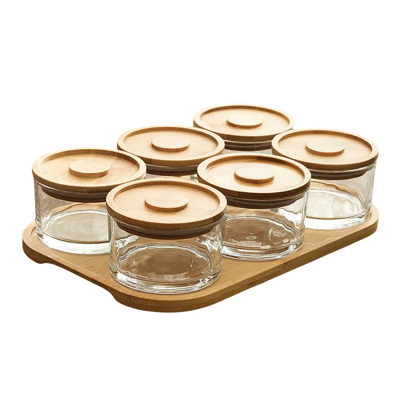 Glass bamboo dried fruit box partition with sealed lid moisture-proof dry fruit tray New wooden candy box